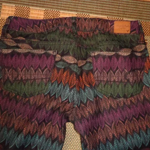 American Eagle Outfitters Stretch Jeggings 4 Leaf/Feather Multicolored Zip Leg - Picture 12 of 16